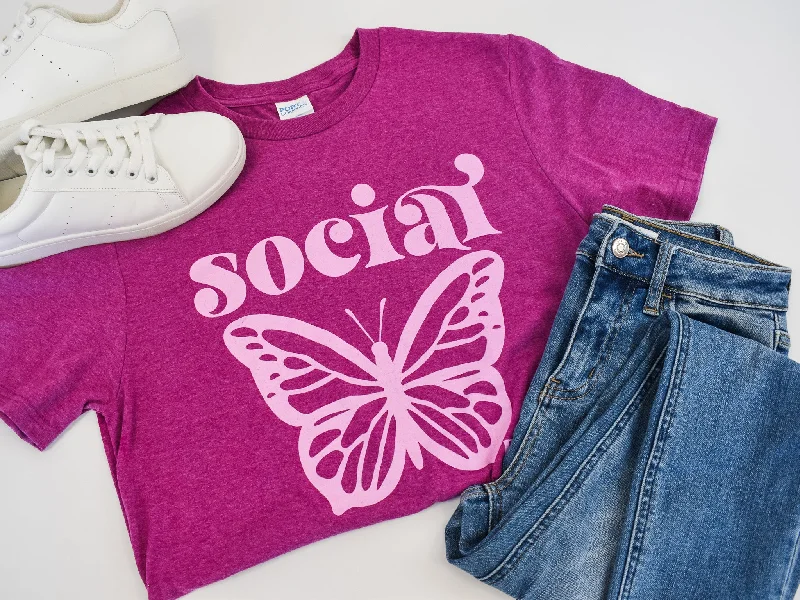 Women's Keyhole T-Shirts-Social Butterfly Graphic Tee