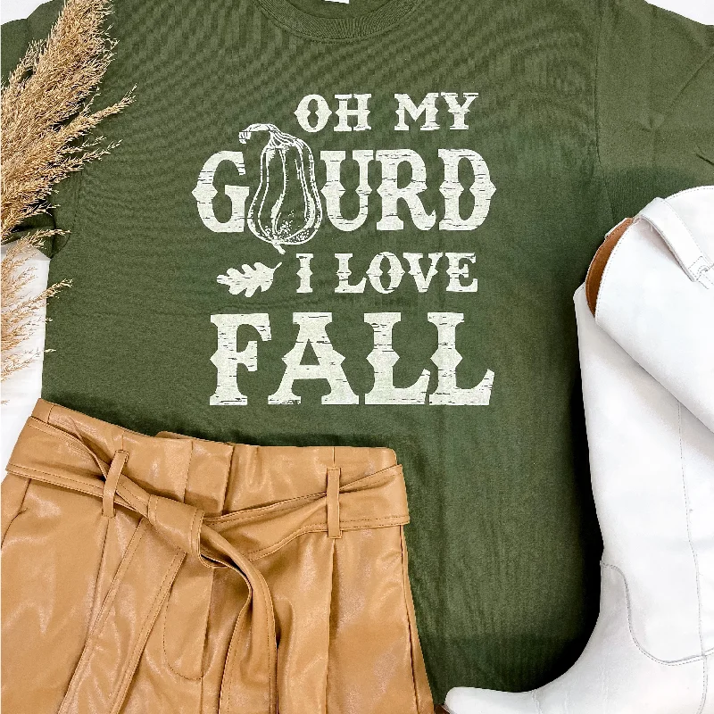 Women's Frayed Hem T-Shirts-Oh My Gourd Short Sleeve Graphic Tee in Moss Green