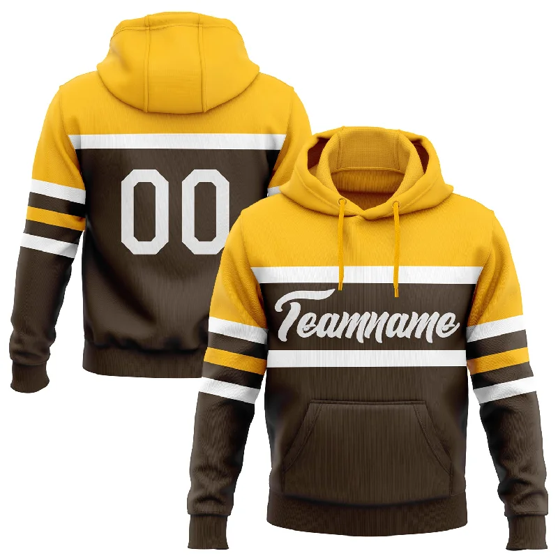 Women's Retro Hoodies-Custom Stitched Brown White-Gold Line Sports Pullover Sweatshirt Hoodie