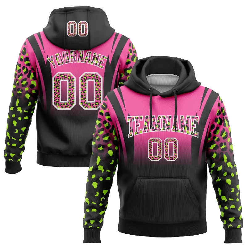 Women's Houndstooth Hoodies-Custom Stitched Pink Black-White Fade Fashion Leopard Print Sports Pullover Sweatshirt Hoodie