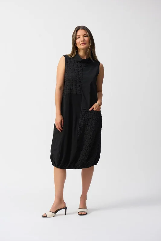 Joseph Ribkoff Black Bubble Jacquard Sleeveless Cocoon Dress