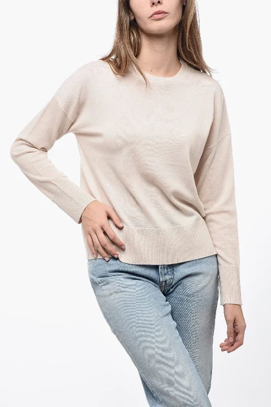 Women's Metallic Pencil Pullovers-Max Mara Virgin Wool Sweater With Ribbed Detail