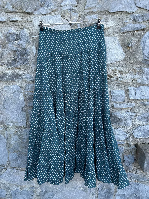 Women's Glitter Pencil Skirts-Green leaves tiered maxi skirt uk 12