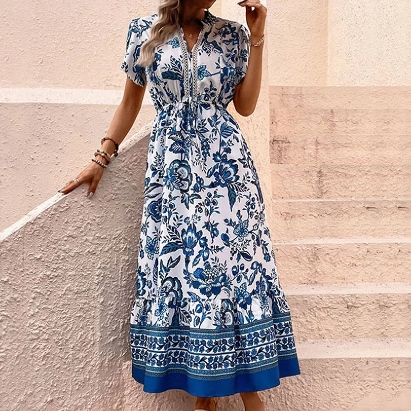 Blue printed slimming dress_CWDMD1500