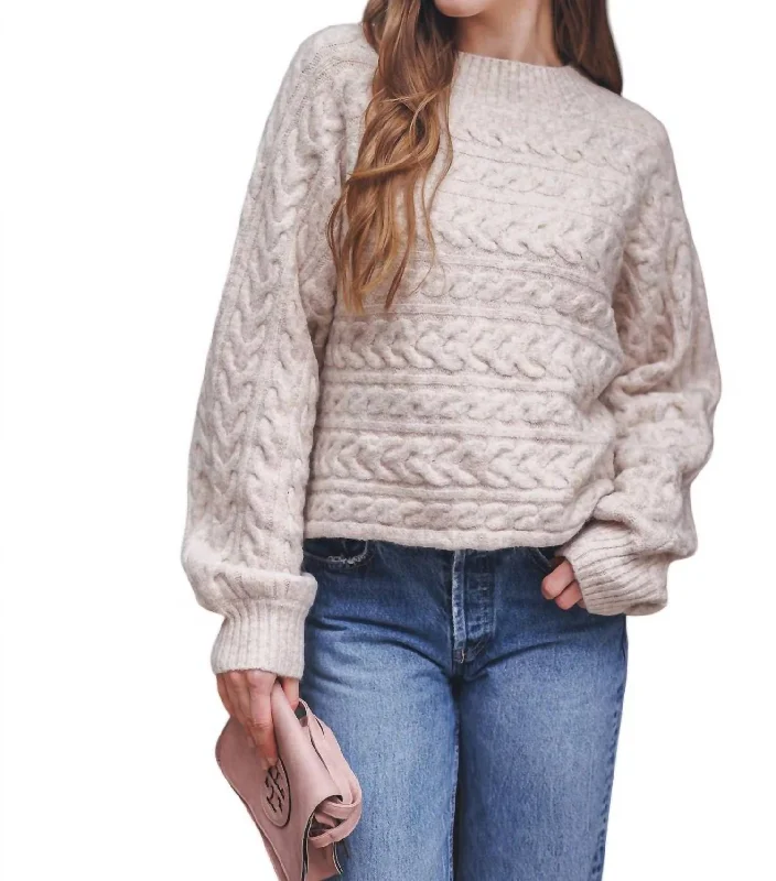 Women's Silk Pleated Pullovers-Marina Cable Knit Sweater In Oatmeal