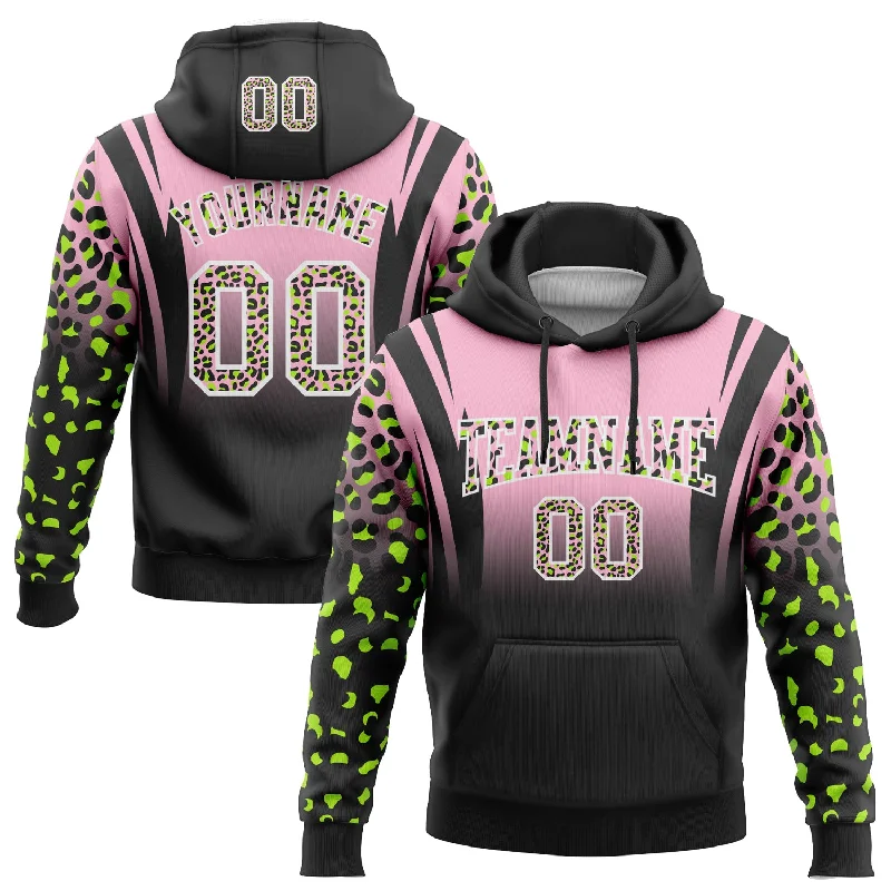 Women's Geometric Hoodies-Custom Stitched Light Pink Black-White Fade Fashion Leopard Print Sports Pullover Sweatshirt Hoodie