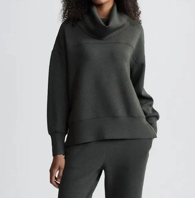 Women's Satin A-Line Pullovers-Priya Longline Sweater Top In Olive Marl