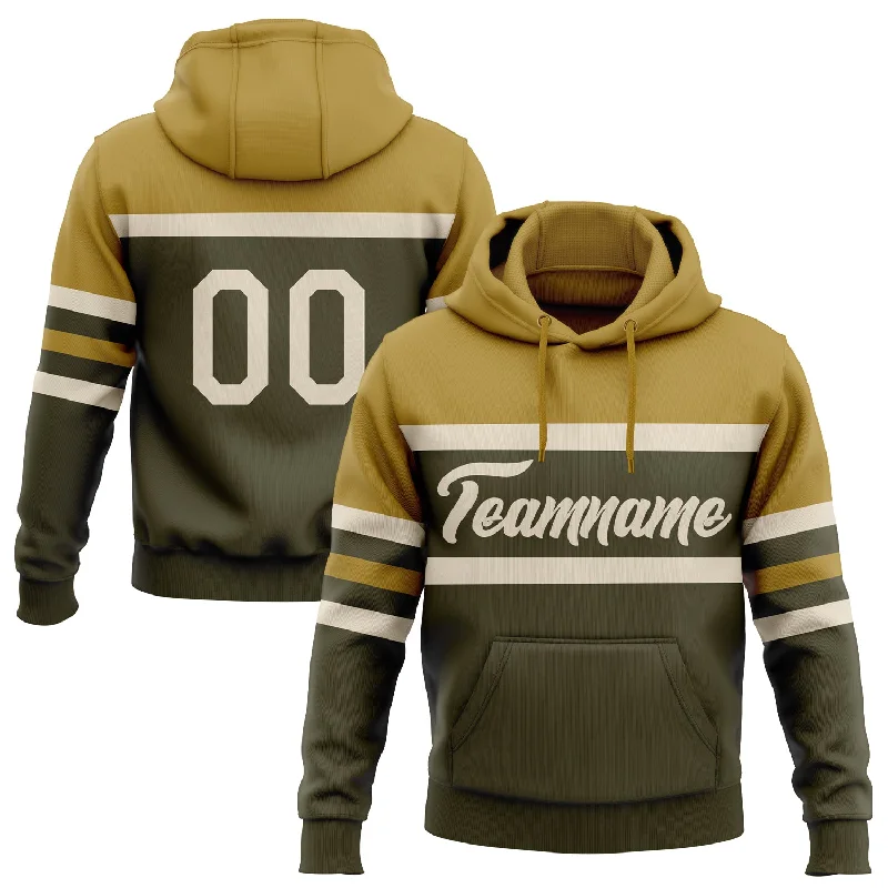 Women's Printed Hoodies-Custom Stitched Olive Cream-Old Gold Line Sports Pullover Sweatshirt Salute To Service Hoodie