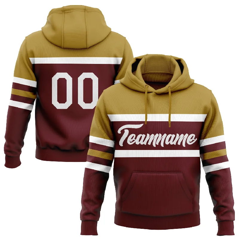 Women's Long Sleeve Hoodies-Custom Stitched Burgundy White-Old Gold Line Sports Pullover Sweatshirt Hoodie