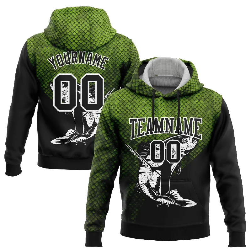 Women's Patchwork Hoodies-Custom Stitched Neon Green Black-White 3D Rainbow Trout Fish Fishing Sports Pullover Sweatshirt Hoodie