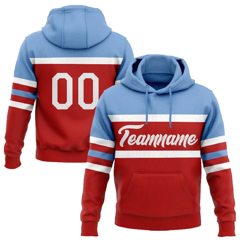 Women's Slit Sleeve Hoodies-Custom Stitched Red White-Light Blue Line Sports Pullover Sweatshirt Hoodie