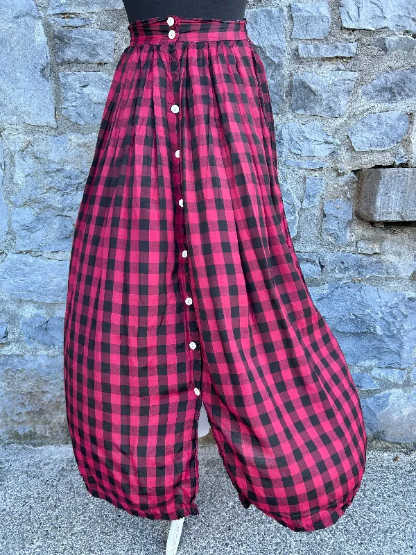 Women's Fleece Denim Skirts-80s red&black check button up skirt uk 6