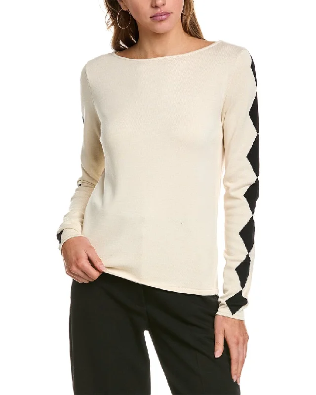 Women's Metallic A-Line Pullovers-St. John Intarsia Sweater