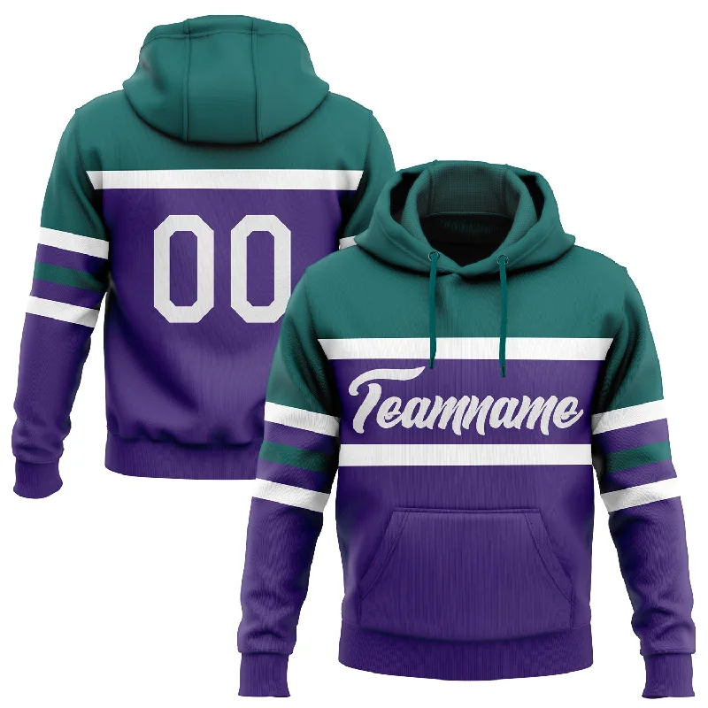 Women's Soft Hoodies-Custom Stitched Purple White-Teal Line Sports Pullover Sweatshirt Hoodie