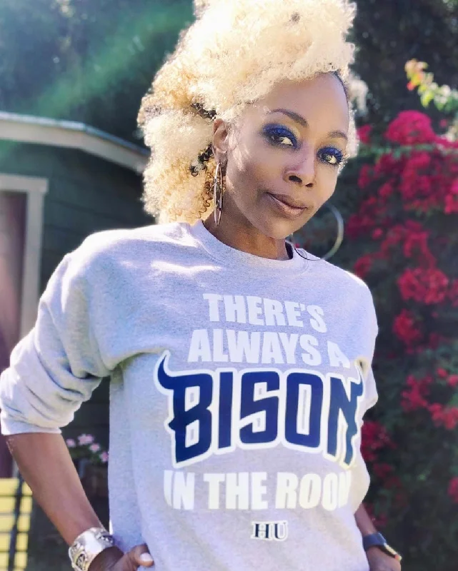 Women's Split Hem Sweatshirts-There's Always A Bison™ In The Room Sweatshirt