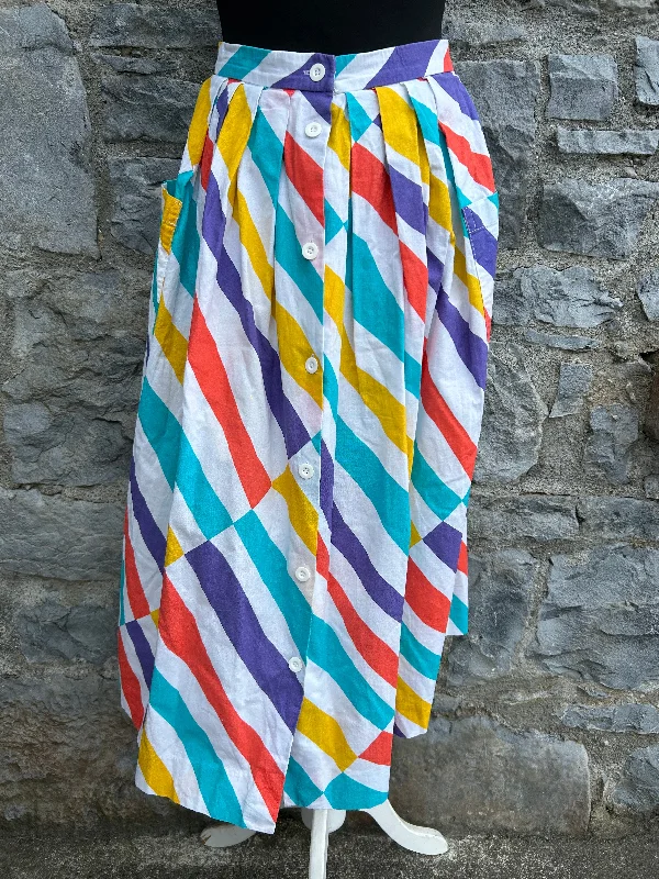 Women's Button-Front Ruffle Skirts-80s rainbow stripes skirt uk 6-8