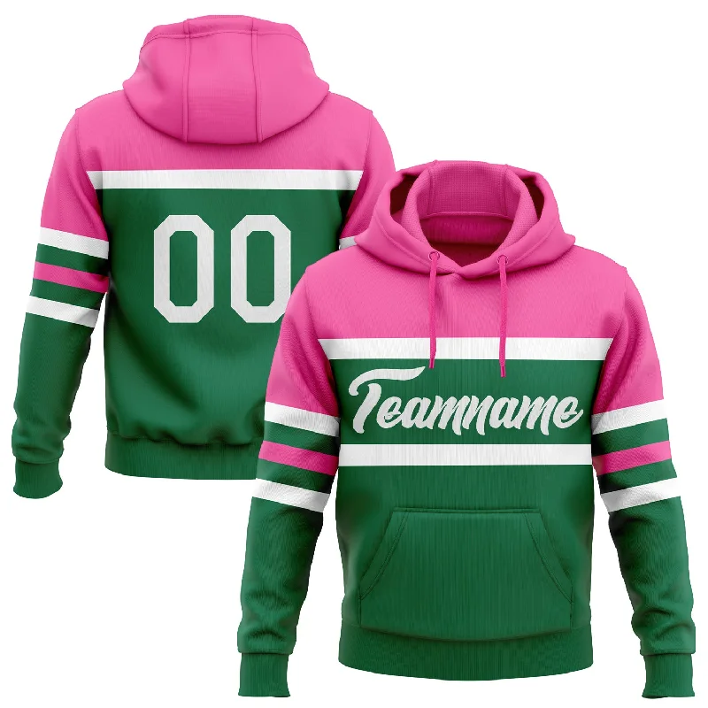 Women's Sheer Hoodies-Custom Stitched Kelly Green White-Pink Line Sports Pullover Sweatshirt Hoodie