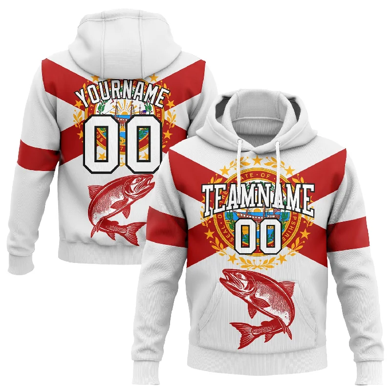 Women's Lounge Hoodies-Custom Stitched White Red-Black 3D Atlantic Salmon Fish Fishing Sports Pullover Sweatshirt Hoodie