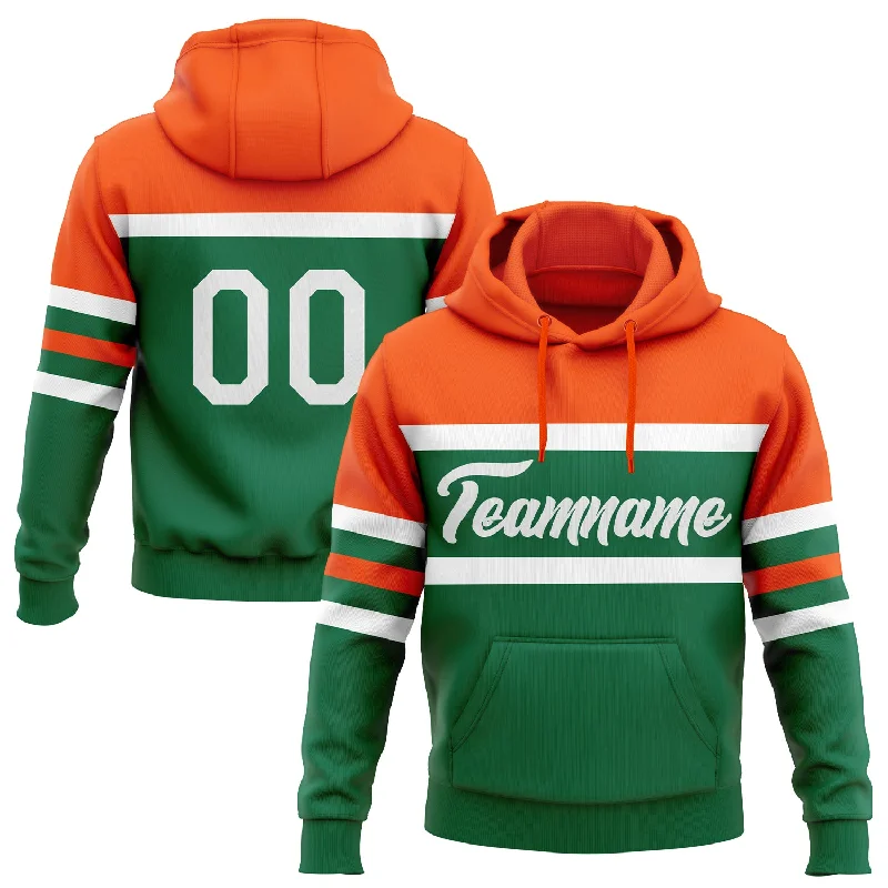 Women's Sequin Hoodies-Custom Stitched Kelly Green White-Orange Line Sports Pullover Sweatshirt Hoodie