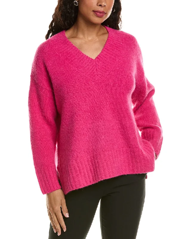 Women's High-Waisted Pleated Pullovers-LaBiz Wool & Alpaca-Blend V-Neck Sweater