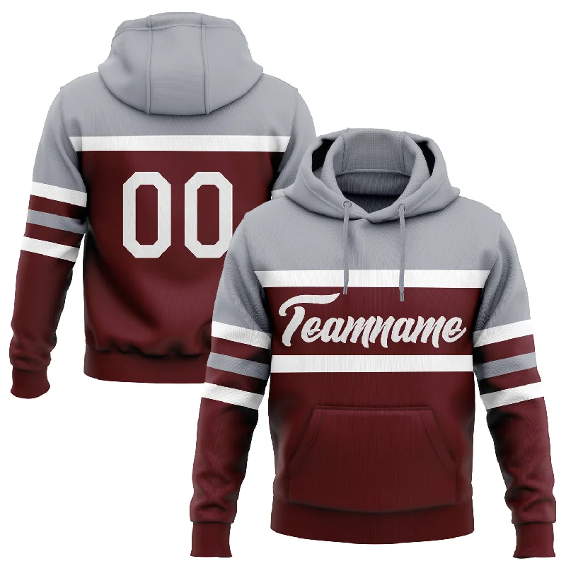 Women's Lightweight Hoodies-Custom Stitched Burgundy White-Gray Line Sports Pullover Sweatshirt Hoodie