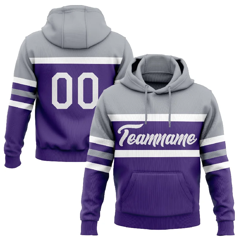 Women's Specialty Size Hoodies-Custom Stitched Purple White-Gray Line Sports Pullover Sweatshirt Hoodie