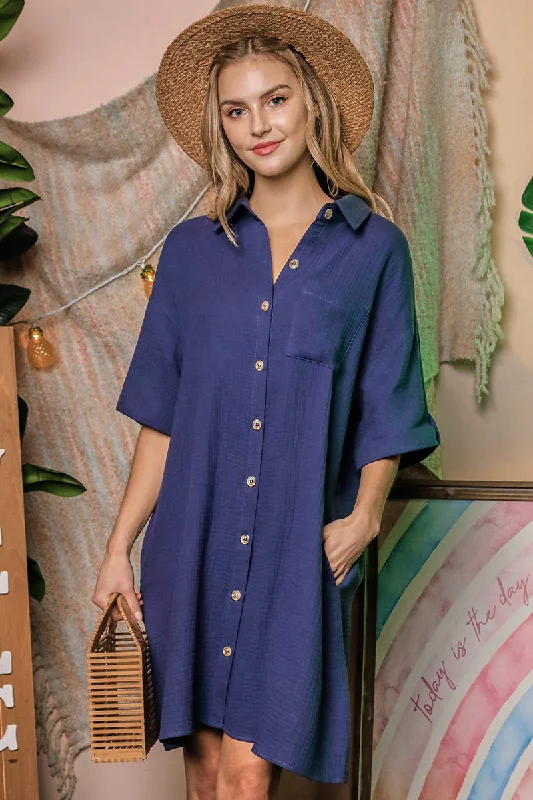 SHORT SLEEVE BUTTON DOWN SHIRTS DRESS