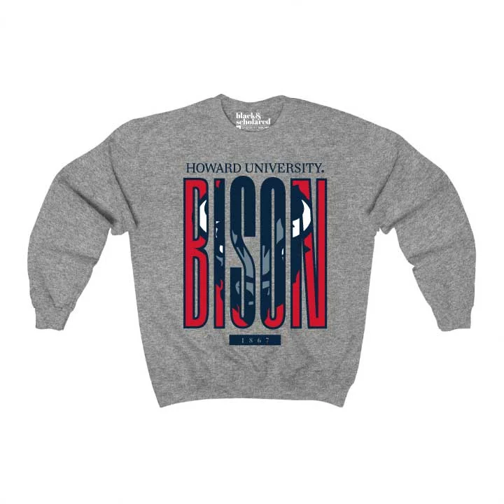 Women's Travel Sweatshirts-Howard University Bison™ Large Font Sweatshirt (Heather Grey)