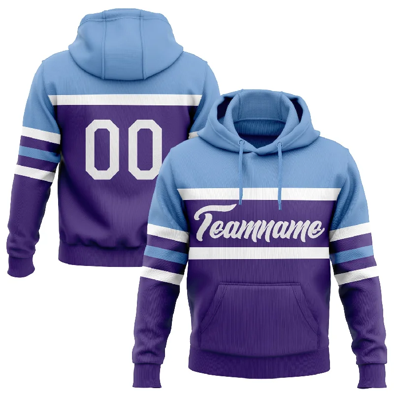 Women's Solid Color Hoodies-Custom Stitched Purple White-Light Blue Line Sports Pullover Sweatshirt Hoodie