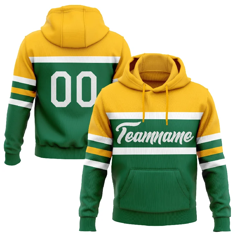 Women's Shirred Hoodies-Custom Stitched Kelly Green White-Gold Line Sports Pullover Sweatshirt Hoodie