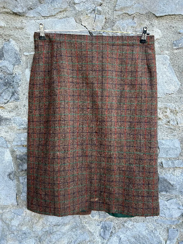 Women's Suede Skirts-90s brown check woolly skirt uk 14-16