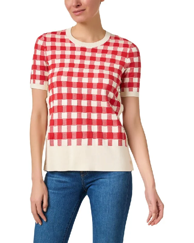 Women's Layered Pullovers-Joseph Gingham Silk-Blend Sweater