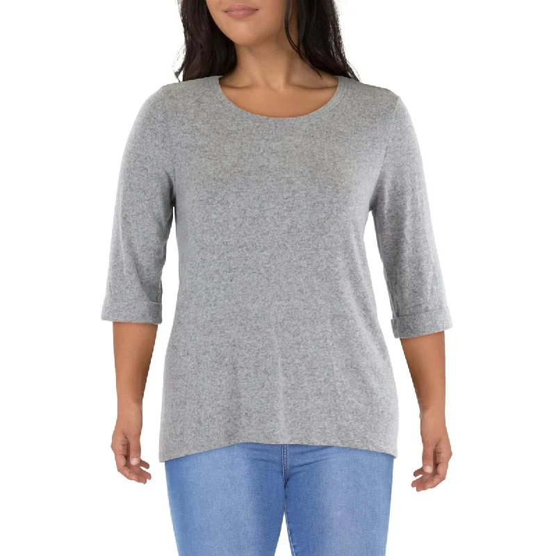 Women's Insulated Denim Pullovers-Plus Womens Crewneck Cuff Sleeve Pullover Sweater