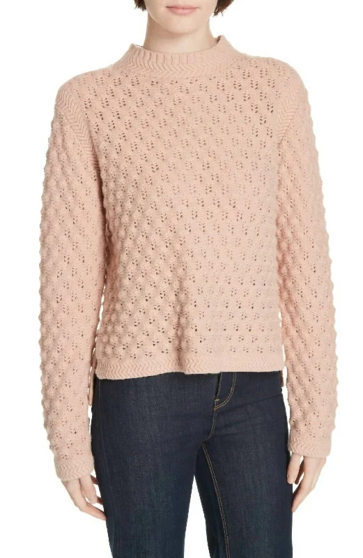 Women's Sequin Pleated Pullovers-Popcorn Wool Blend Sweater In Pink