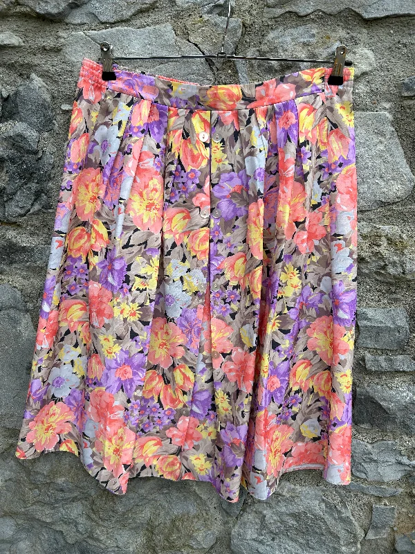 Women's Slit A-Line Skirts-80s purple&orange flowers skirt uk 18