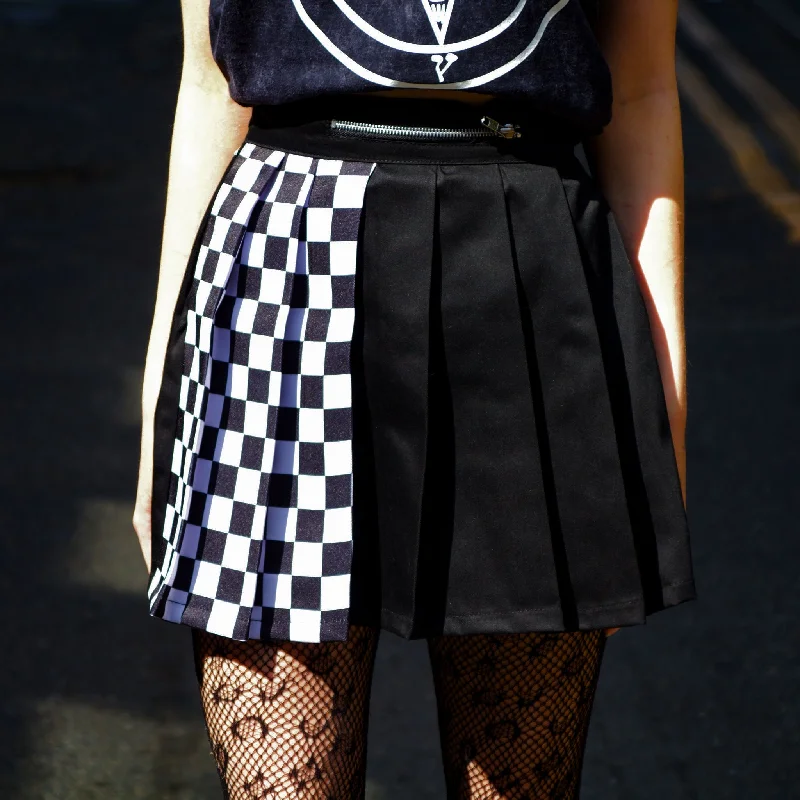 Women's Button-Front Denim Skirts-Black&white check skirt uk 6-8