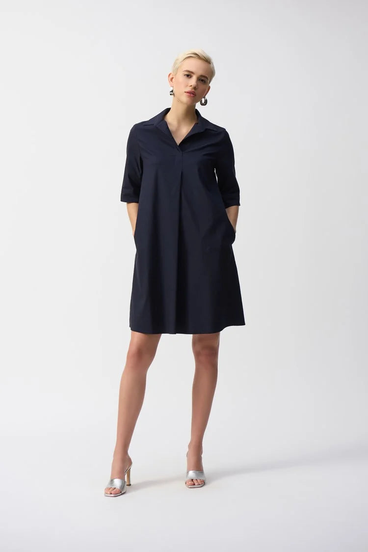 Joseph Ribkoff Midnight Blue Stretch Poplin Trapeze Dress