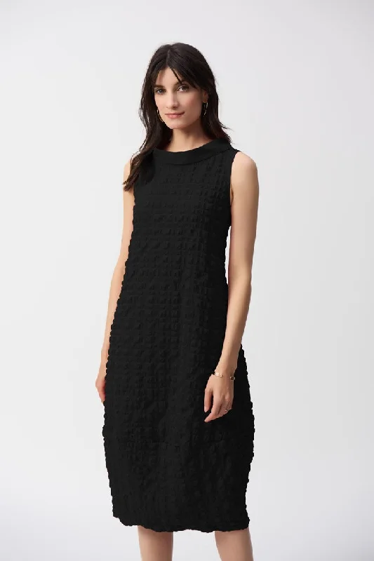 Joseph Ribkoff Black Textured Woven Sleeveless Cocoon Dress