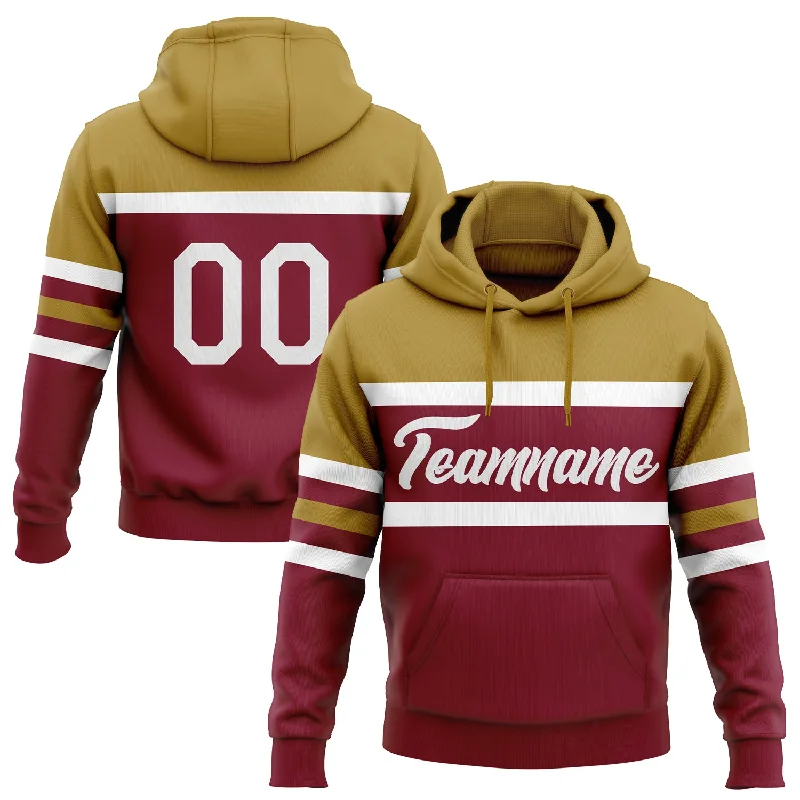 Women's Raglan Sleeve Hoodies-Custom Stitched Crimson White-Old Gold Line Sports Pullover Sweatshirt Hoodie