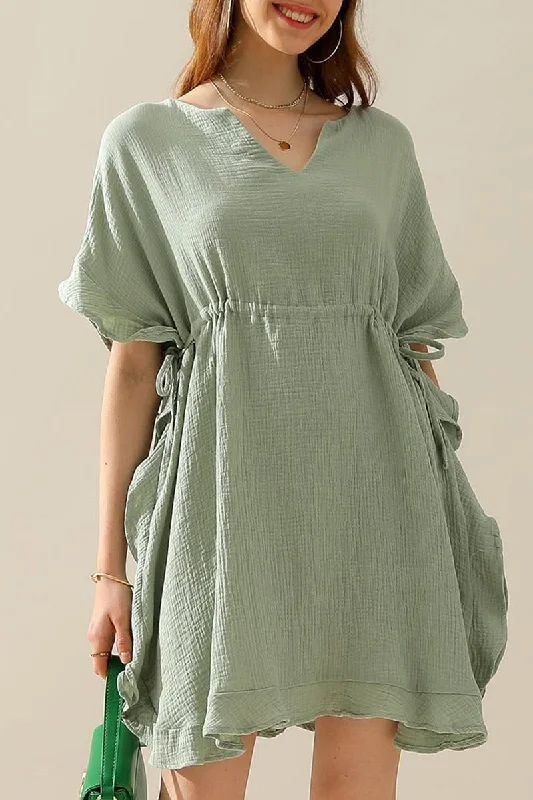 SOFT COTTON DRAWSTRING WAIST WITH RUFFLE HEM DRESS