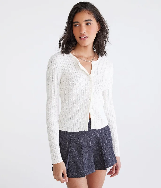 Women's Shawl Collar Pullovers-Aeropostale Cable Knit Buttoned Crew Cardigan