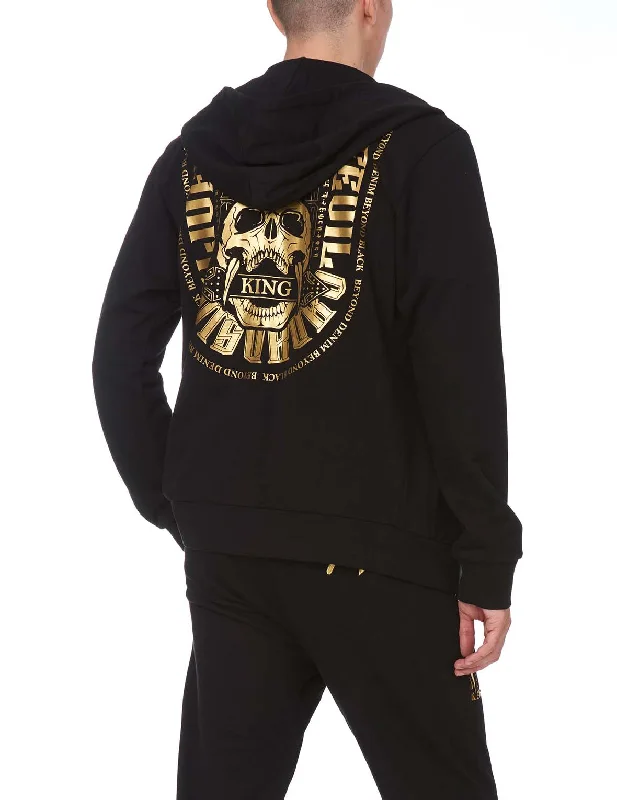 Women's Ruched Sweatshirts-Heraldry Printed Zip-up Hoodie