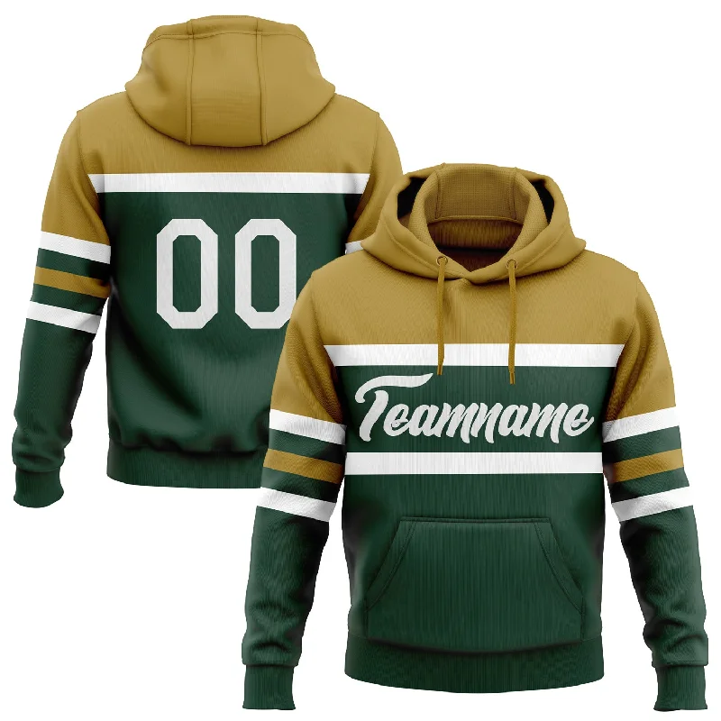 Women's Sleep Hoodies-Custom Stitched Green White-Old Gold Line Sports Pullover Sweatshirt Hoodie