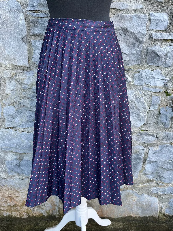 Women's Elegant Skirts-80s navy pleated skirt uk 8-10