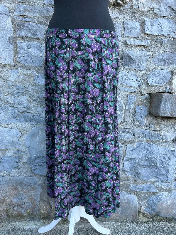 Women's Fringe Pencil Skirts-80s Purple&green leaves skirt uk 12