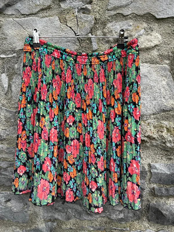 Women's Textured Denim Skirts-Floral pleated skirt uk 14