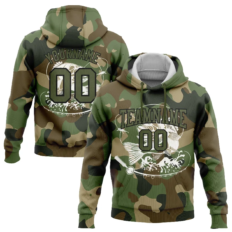 Women's Metallic Hoodies-Custom Stitched Camo Olive-Black 3D Smallmouth Bass Fish Fishing Sports Pullover Sweatshirt Hoodie