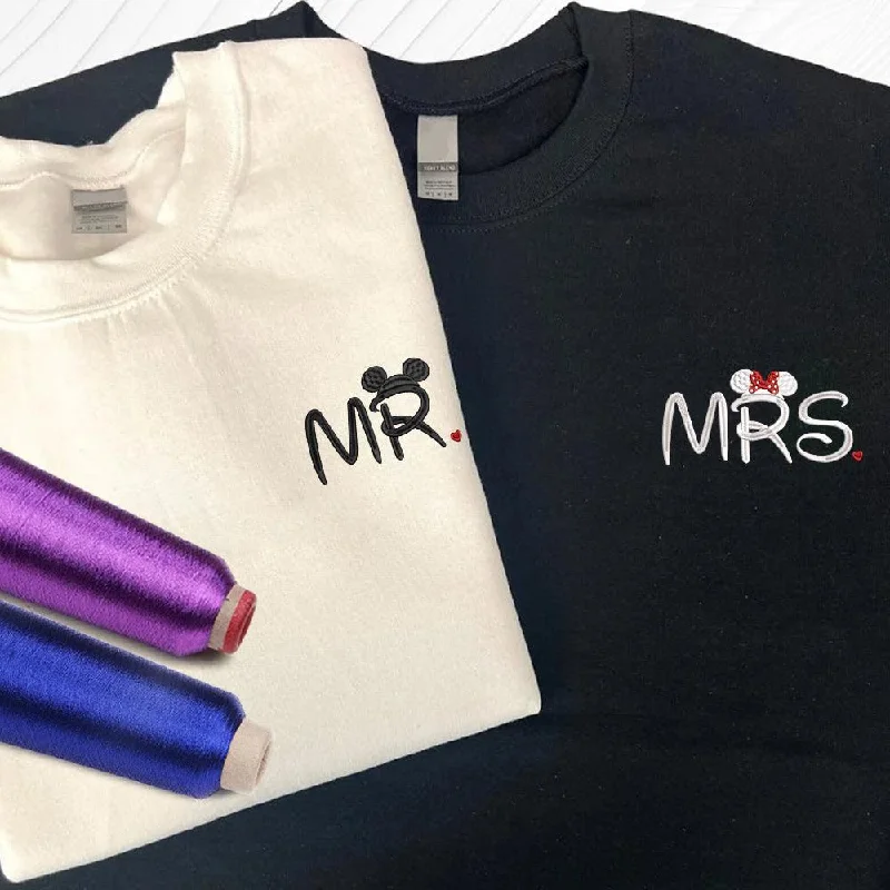 Women's Bespoke Fit Sweatshirts-Custom Mr and Mrs Cartoon Inspired Embroidered Couples Matching Embroidered Sweatshirt Hoodies