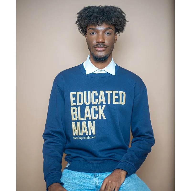 Women's Sheer Sweatshirts-Educated Black Man Embroidered Sweatshirt