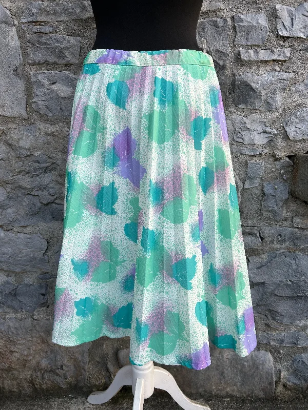 Women's Button-Front A-Line Skirts-80s green&purple leaves skirt uk 12